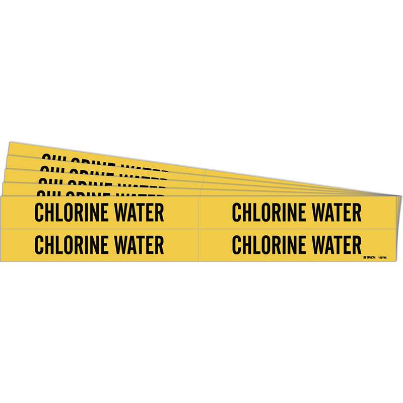 CHLORINE WATER Pipe Marker Style 4 Black on Yellow 4 per Card, 5 PK